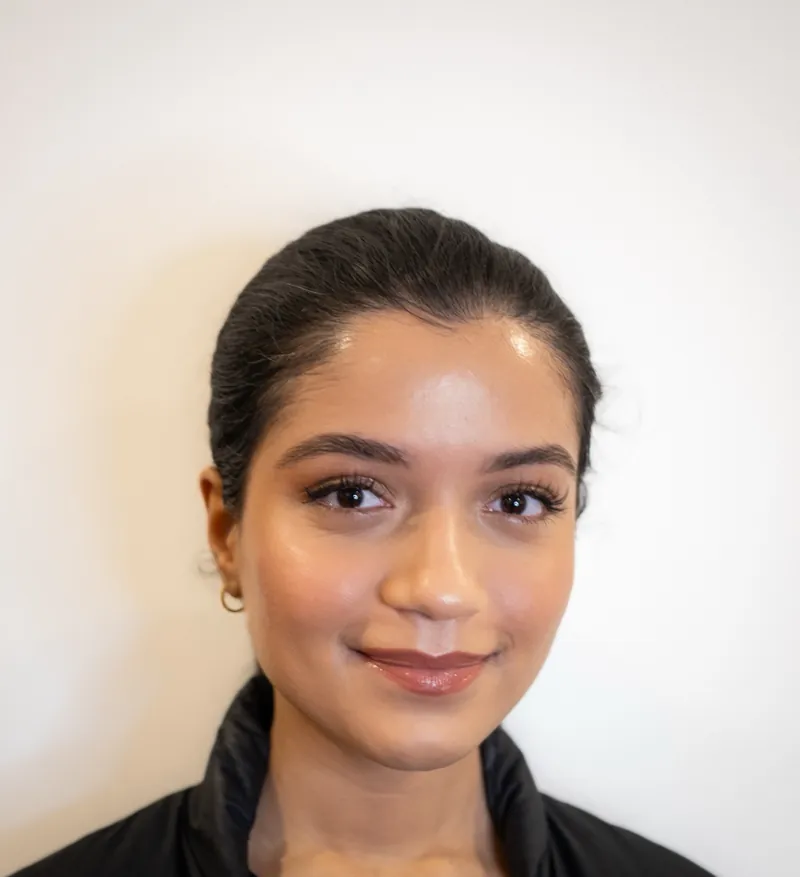 Front-facing radiant glam makeup